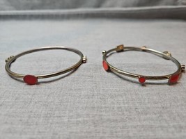 Vintage Set of 2 Silver Tone Slip On Bangle Bracelets Red Accents 2.75&#39;&#39; - £4.45 GBP
