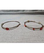 Vintage Set of 2 Silver Tone Slip On Bangle Bracelets Red Accents 2.75&#39;&#39; - $8.15 CAD