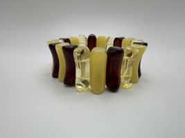 Vintage Faux Tri Colored Amber Stretch Bracelet 8&quot; x 27mm BrB2 - £22.97 GBP