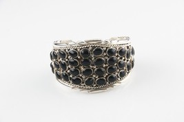 Amazing Vintage Navajo Silver and Onyx Cuff Bracelet - £731.14 GBP