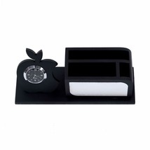 Handmade Wooden Pen Stand with Clock Card Holder Black &amp; Silver Best Gift  - £23.93 GBP