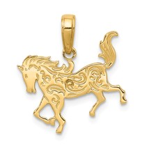 14K Yellow Gold Fancy Horse Charm Equestrian Pendant Jewerly 19mm x 18mm - £84.14 GBP