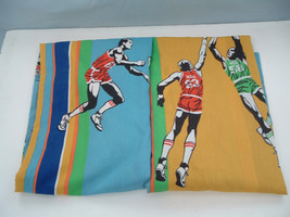 Vintage kids room  NBA pleated drape set  basketball players design sear... - $34.65