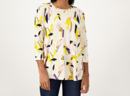 LOGO by Lori Goldstein Rayon 230 Feather Print Top White Sand, 2X-Small - £19.43 GBP