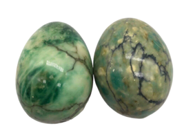 Green Alabaster Eggs Set Lot 2 Italian? Gorgeous Pair w/ Beautiful Veins... - $742.75 MXN