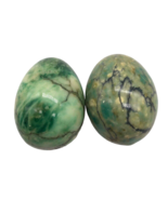 Green Alabaster Eggs Set Lot 2 Italian? Gorgeous Pair w/ Beautiful Veins... - $742.75 MXN