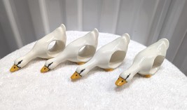 VTG Artisan Duck Goose Geese Swan Napkin Holders 4 Rings Set Ceramic Porcelain - £17.42 GBP