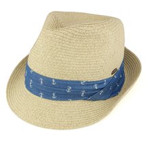 Trendy Apparel Shop Mens Paper Straw Braid Fedora Hat with Nautical Hat Band - T - £23.96 GBP