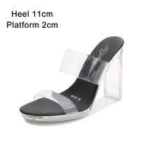 Shuzumiao slippers women Summer New Transparent Word Female Slides Square Crysta - £40.26 GBP