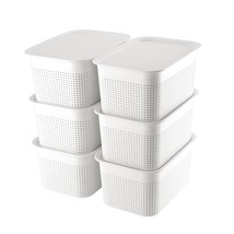 Plastic Storage Bins With Lid Set Of 6 Baskets For Organizing Container Lidded O - £41.49 GBP