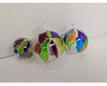 Set Of (3) Parise Vetro Made In Italy Glass Blown Round Colorful Ornaments - £116.76 GBP