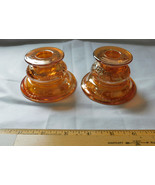 Federal Glass Madrid Pattern Pair Candlesticks Candle Holder Marigold Ir... - £11.72 GBP