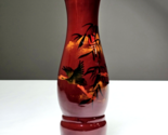 Vintage Wooden Hand Painted Vase Maroon Storks Bamboo Asian Metallic Acc... - £18.32 GBP