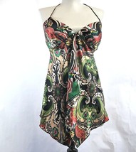 Gala Womens Satin Silk sleeveless Blouse size S Multi paisley Scarf print - £15.73 GBP