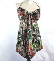 Gala Womens Satin Silk sleeveless Blouse size S Multi paisley Scarf print - £15.75 GBP