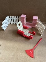 Fisher Price Loving Family Dollhouse yard Outdoor  Gate Fence Lounge Chair Rake - £14.64 GBP