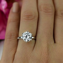 3 CT Round Moissanite Sterling Silver 6-Prong Classic Solitaire Engagement Ring - £75.74 GBP