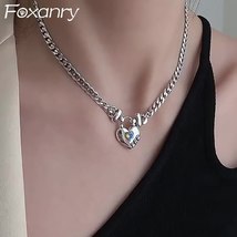 FOXANRY Stamp Party Necklace for Women Trendy Elegant LOVE Heart Zircon Sweater  - £13.65 GBP