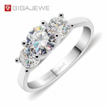 GIGAJEWE Moissanite 1.2ct 5.5mm+2X4.0mm Round Cut EF Color 925 Silver Ring Gold  - £98.30 GBP