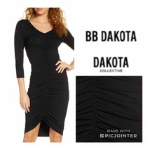 BB DAKOTA Bodycon Dress S Little Black Dress Knee Length Ruched Fitted Black - £25.68 GBP