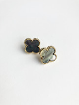 Demi Quatrefoil Motif Gold and Gray Mother of Pearl Earrings - $35.00