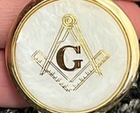 Masonic Medal Mason&#39;s White Marble Bolo Tie w/ Blue &amp; White Cord - £11.32 GBP