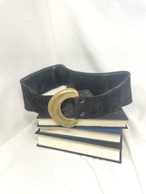 Vintage Robert Lee Morris Oxidized Brass Modern Buckle Belt Large L Suede 80s - £34.48 GBP