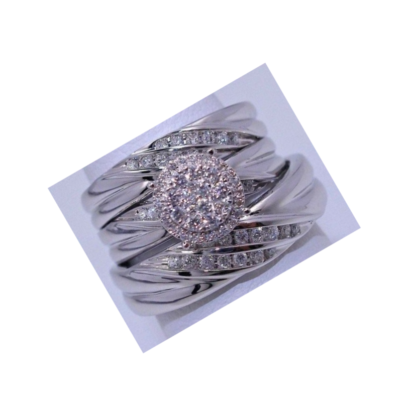 Free Gift with Couple Wedding Trio 1Ct Ring Sets 14K White Gold Over