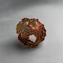 Gold Tone Flower Cloisonné Brooch - $109.46 MXN