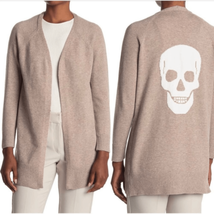 Sweet Romeo Skull Back Open Long Sleeve Cardigan Sweater, Tan/White, Medium - $36.47