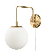 Plug-in Wall Sconce Opal Glass Globe Swing Arm Wall Sconce with On/Off S... - $115.44 CAD
