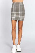 Olive Green Ivory Plaid High Waisted Bodycon Pencil Mini Skirt - £7.86 GBP