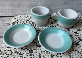 4 pc Vtg Walker China Aqua Wht Dipping Sauce Plates Bowls Ramekin Restaurantware - £44.65 GBP