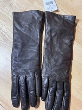 Size 6 1/2 NEW Bloomingdale&#39;s Brown Leather Gloves with Cashmere Lining ... - £31.37 GBP