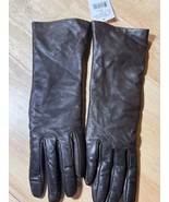 Size 6 1/2 NEW Bloomingdale&#39;s Brown Leather Gloves with Cashmere Lining ... - £31.44 GBP