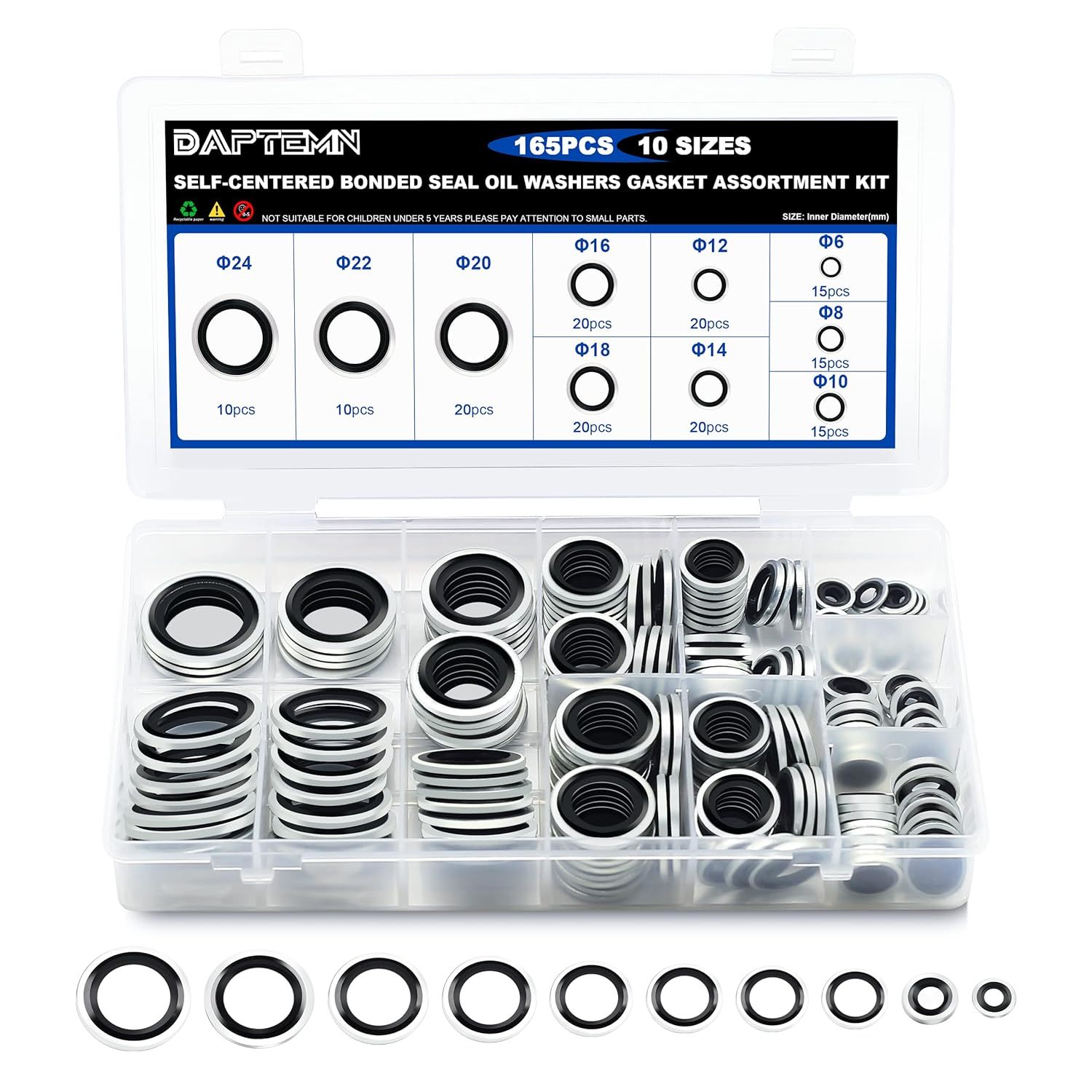 165Pcs Bonded Sealing Washers, Nbr Metric Zinc-Plated Steel Self-Centred... - $33.47