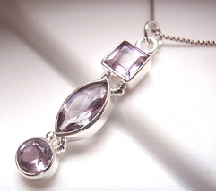 Faceted Amethyst Necklace 925 Sterling Silver Square Marquise Round 3-Gem New - $23.39