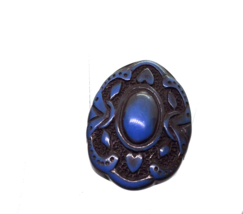 Vintage Chunky Plastic Flower Ring Size 9 Hearts Blue Brown Retro Boho - £13.44 GBP