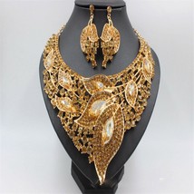 Crystal Wedding Bridal Jewelry Sets Gold Color Leaf Rhinestone Wedding Jewelry N - £45.83 GBP