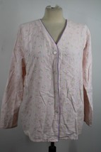 Vtg 90s Carriage Court 38 M Pink Stripe Floral Cotton Flannel Pajama Top - $24.70