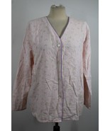 Vtg 90s Carriage Court 38 M Pink Stripe Floral Cotton Flannel Pajama Top - £19.51 GBP