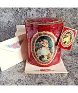 Vintage Victorian Style Tin w/ Floral Stationery &amp; Envelopes Red Decorat... - $47.18 CAD