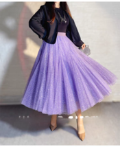 PURPLE Glittery Sequin Tulle Skirt Women Plus Size Sequined Sparkly Tulle Skirts image 7