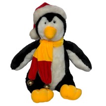 A Mart Christmas Penguin Santa Hat Scarf Jingle Bells Stuffed Animal 17.5&quot; - £47.37 GBP