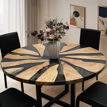 Custom Black Round Epoxy Resin Walnut Coffee and Dining Table- Handmade ... - $186.07+