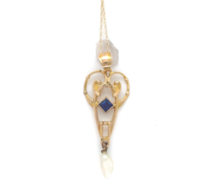 10k Yellow Gold Victorian Lavaliere Pendant with Blue Glass Pearl Drop (#J6438) - £179.15 GBP