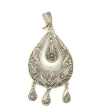 Antique Signed Van Lou Sterling Filigree Ornate Teardrop Shape Dangle Pendant - £50.89 GBP