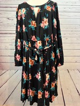 Torrid Mini Challis Floral Print Plus Size 1X  High Low Shirt Dress Tie ... - $34.23