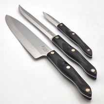 Cutco Knives Set Of 3 Brown 1729 KD Serrated Carving 1728 KD Chef 1720 KD Paring - £119.85 GBP