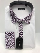 Luxton Men&#39;s White Purple Fashion Dress Shirt Polka Dots Collar Cuffs Si... - $34.98